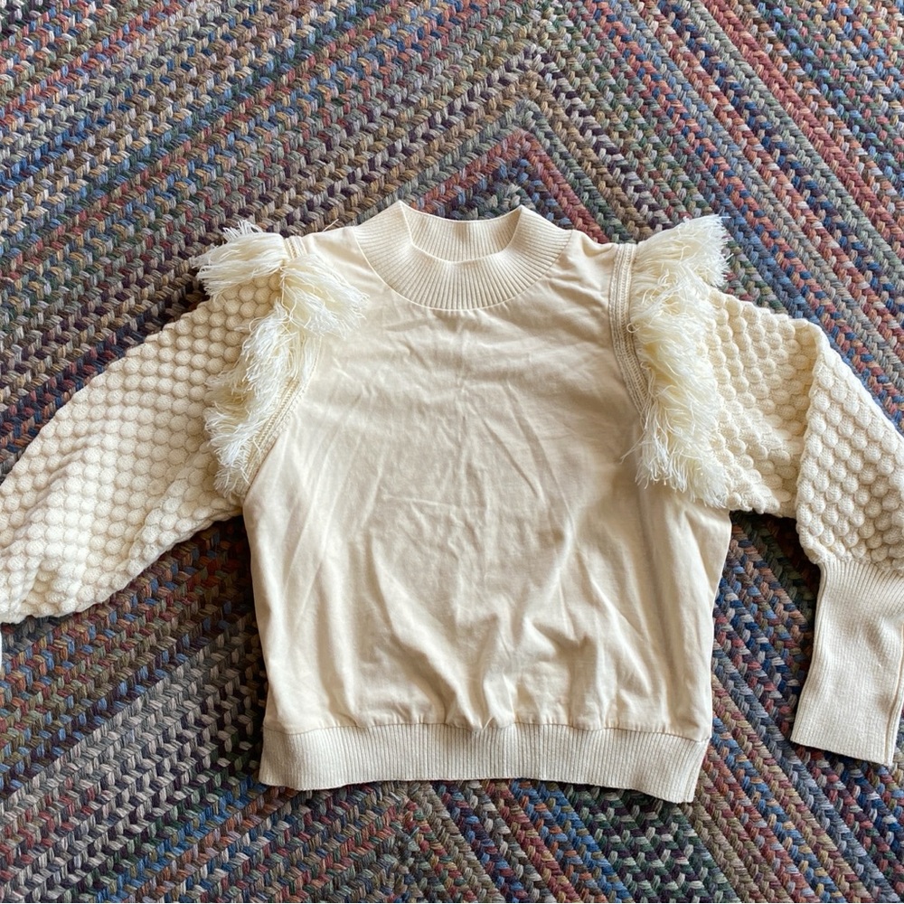 Dolan Cream Sweater with Textured Sleeves
